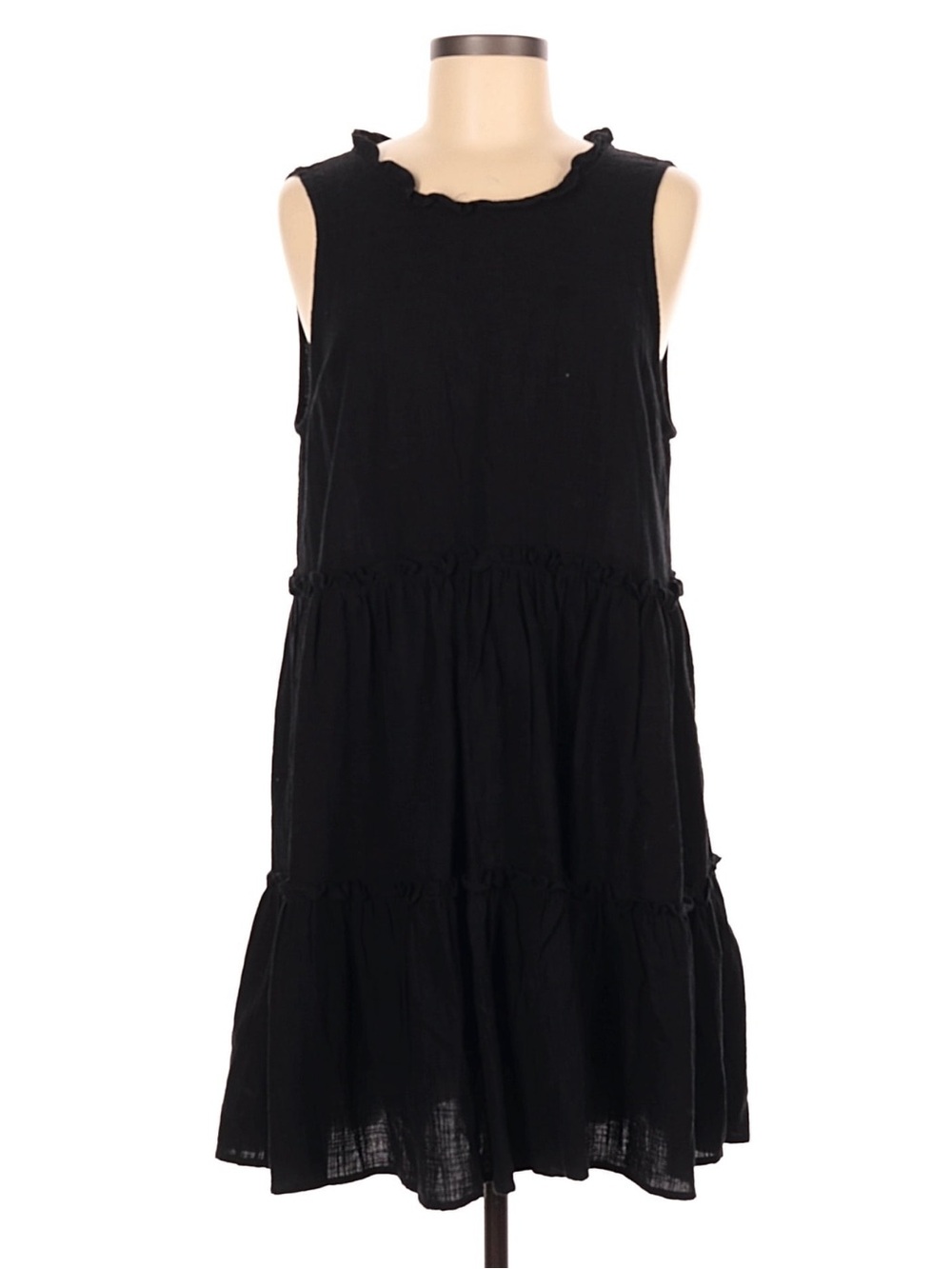 Very J Black Tiered Ruffle Flowy Back Tie Mini Dress• Medium
